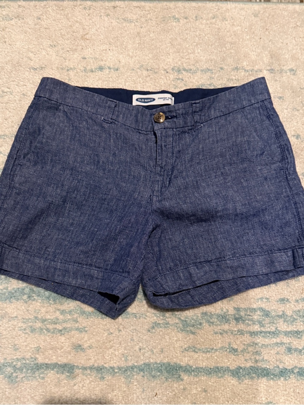 Old Navy Blue Linen-Blend chambray mud rise everyday Shorts